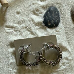 Chico's Silver and Purple Hoop Earrings